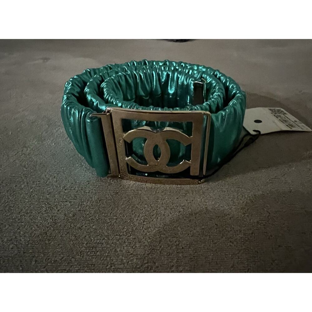 Chanel Metallic Turquoise Belt SZ 95 - Picture 4 of 7
